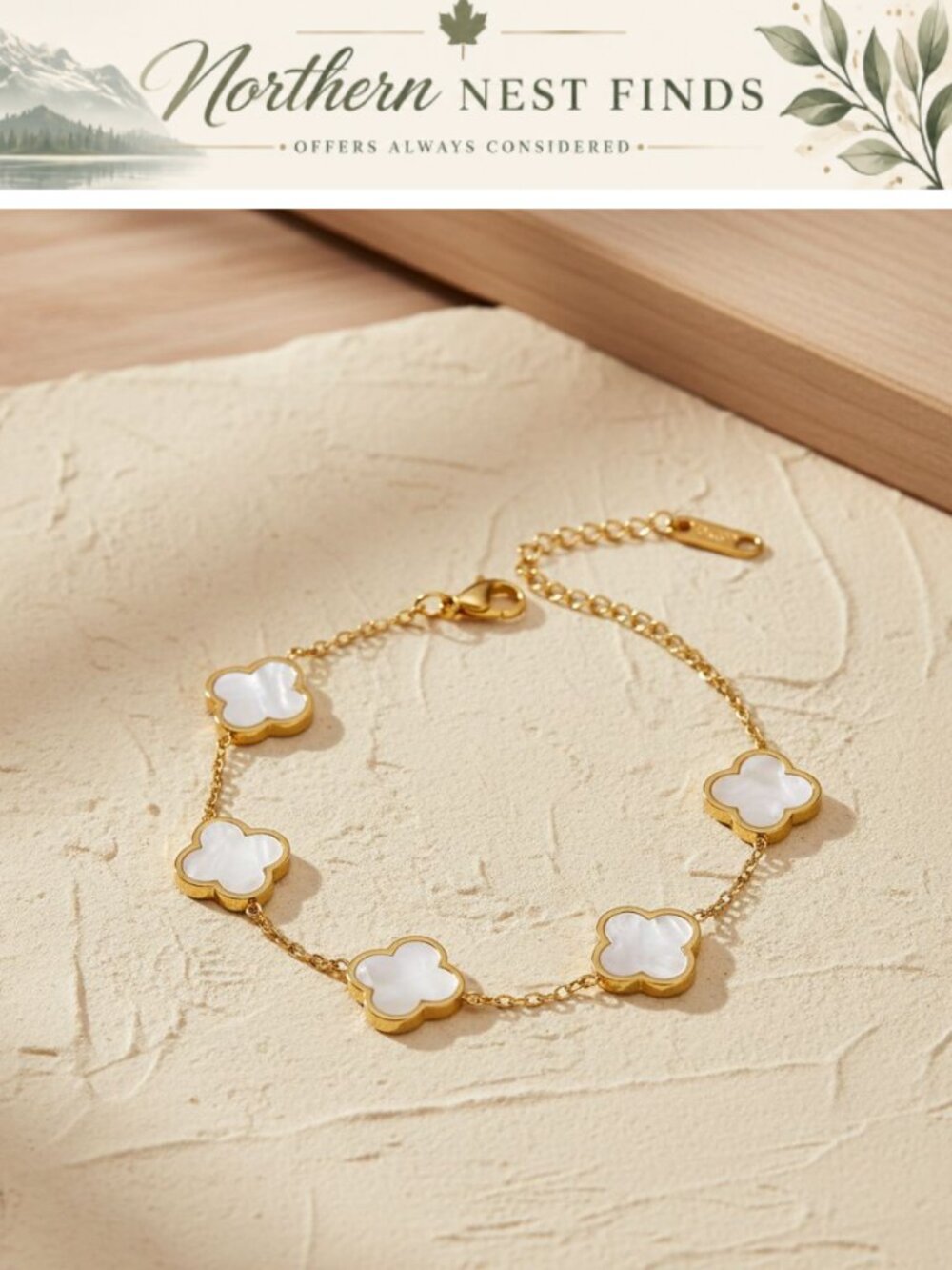 18K Gold Plated Clover Bracelet Stainless Steel Adjustable Chain Women Jewelry